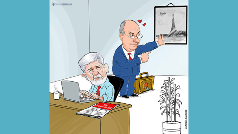 Imagem 1 -  Diplomatas estrangeiros reunidos numa embaixada europeia ratificaram o teor da revista “The Economist”, de que o presidente Lula da Silva perdeu relevância interna e internacional. A carta que o chanceler Mauro Vieira enviou à revista foi redigida no 4º andar do Planalto, na vistosa sala do chefe da assessoria especial, Celso Amorim. No Itamaraty, o constrangimento é visível.