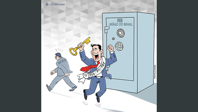 Imagem 1 - O Palácio do Planalto destituiu o Centrão do comando do setor nuclear, e a dança das cadeiras mexe com dezenas de cargos importantes em pelo menos três empresas após os ministros palacianos verificarem “infidelidade” do Solidariedade e Progressistas – partidos que controlam a estatal. Mas agora coloca o setor nas mãos de legendas da base. A principal delas, a Indústrias Nucleares do Brasil (INB) – que cuida da extração e utilização do urânio nas usinas de Angra – vai ficar com o PSD do Rio. O PT do Estado herda a Nuclep e a Eletronuclear ficará com o PDT carioca. Imagem 1 - O Palácio do Planalto destituiu o Centrão do comando do setor nuclear, e a dança das cadeiras mexe com dezenas de cargos importantes em pelo menos três empresas após os ministros palacianos verificarem “infidelidade” do Solidariedade e Progressistas – partidos que controlam a estatal. Mas agora coloca o setor nas mãos de legendas da base. A principal delas, a Indústrias Nucleares do Brasil (INB) – que cuida da extração e utilização do urânio nas usinas de Angra – vai ficar com o PSD do Rio. O PT do Estado herda a Nuclep e a Eletronuclear ficará com o PDT carioca.