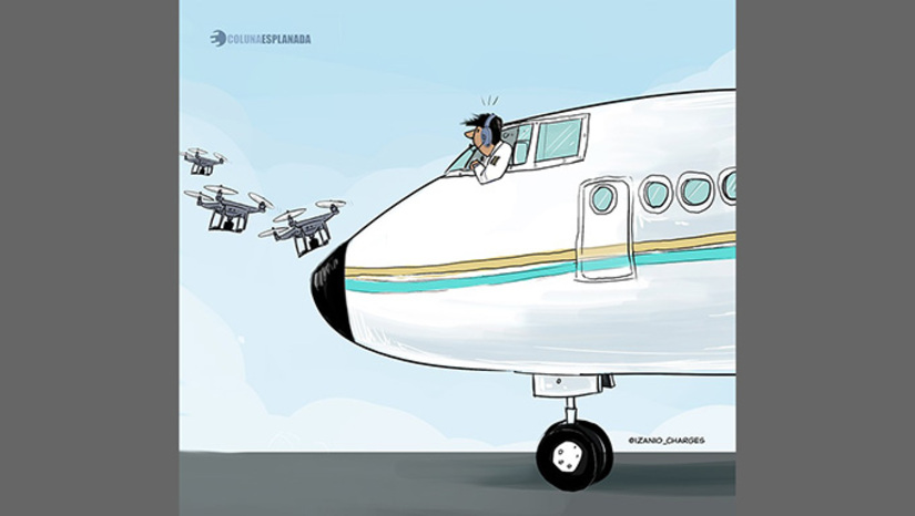 Imagem 1 -  Os drones provocaram desvios e cancelamentos de voos, além de prejuízos para as companhias aéreas e consumidores. Há duas semanas, um drone sob a rota de pouso de uma das pistas de Brasília paralisou as operações no aeroporto por meia hora. O DECEA é responsável pela fiscalização da navegação aérea, enquanto as autoridades policiais (PF e Civil) investigam a operação dos drones sob suspeita. Não há relatos sobre proprietários dos aparelhos identificados e autuados.