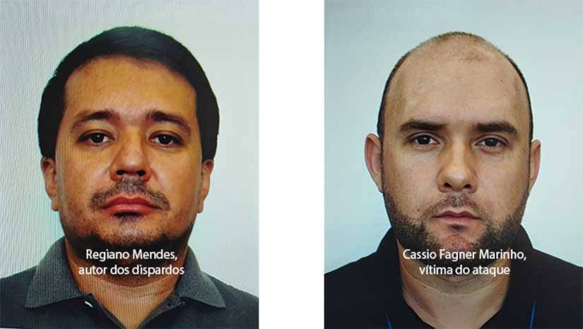Imagem 1 - Regiano Mendes de Lima, de 41 anos, usando a arma institucional, matou Cássio Fagner Marinho da Costa, de 36 anos, e saiu atirando no meio da multidão, deixando outras sete pessoas baleadas. No momento do ataque, acontecia o show da banda Lagosta Bronzeada, em frente a Igreja Matriz de Nossa Senhora da Conceição e de São João Batista, dentro da Programação da Feira Multissetorial no Centro de Apodi-RN. Imagem 1 - Regiano Mendes de Lima, de 41 anos, usando a arma institucional, matou Cássio Fagner Marinho da Costa, de 36 anos, e saiu atirando no meio da multidão, deixando outras sete pessoas baleadas. No momento do ataque, acontecia o show da banda Lagosta Bronzeada, em frente a Igreja Matriz de Nossa Senhora da Conceição e de São João Batista, dentro da Programação da Feira Multissetorial no Centro de Apodi-RN.