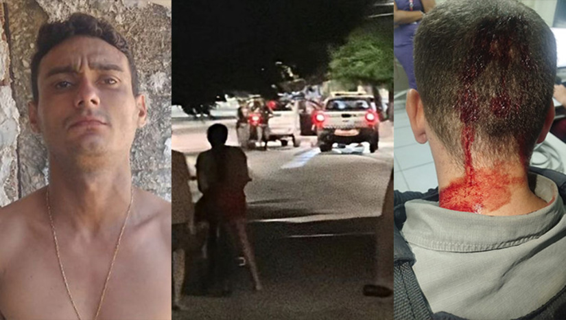 Imagem 1 - Guarnição havia sido acionada para atender uma ocorrência de direção perigosa e quando chegou ao local, o suspeito Guilherme Figueiredo Alves Duarte, de 31 anos, atirou na cabeça do policial. Os policiais revidaram e conseguiram neutralizar o suspeito, alvejando-o na cabeça. Policial e o suspeito foram socorridos para o HRTM. A bala pegou de raspão na cabeça do policial e o suspeito está internado em estado grave. Imagem 1 - Guarnição havia sido acionada para atender uma ocorrência de direção perigosa e quando chegou ao local, o suspeito Guilherme Figueiredo Alves Duarte, de 31 anos, atirou na cabeça do policial. Os policiais revidaram e conseguiram neutralizar o suspeito, alvejando-o na cabeça. Policial e o suspeito foram socorridos para o HRTM. A bala pegou de raspão na cabeça do policial e o suspeito está internado em estado grave.