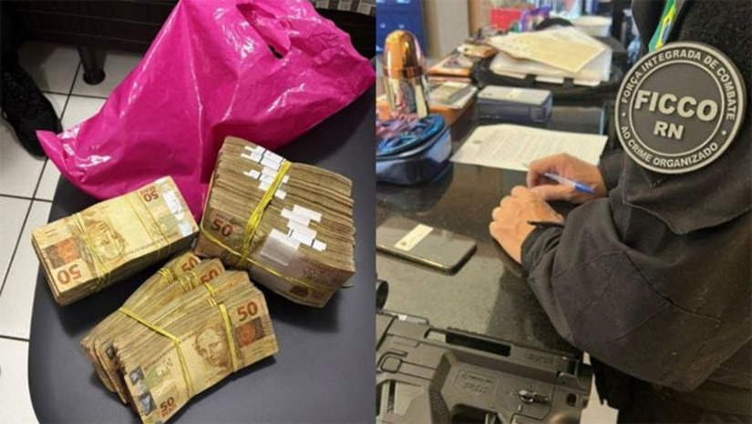 Imagem 1 -  A Operação Treme Tudo, deflagrada pela FICCO/RN, teve como objetivo desarticular o núcleo estratégico de uma organização criminosa com atuação interestadual, envolvida em ações violentas, tráfico de drogas e armas e lavagem de capitais. As investigações ligam o grupo a 11 homicídios e uma tentativa de homicídio ocorridos em 2025.  Foram cumpridos 15 mandados de prisão preventiva e 26 de busca e apreensão em quatro estados, resultando também em três prisões em flagrante, apreensão de armas, munições e dinheiro. Entre os presos está uma advogada, flagrada com bilhetes destinados a integrantes da facção presos, usada para manter a comunicação do grupo.