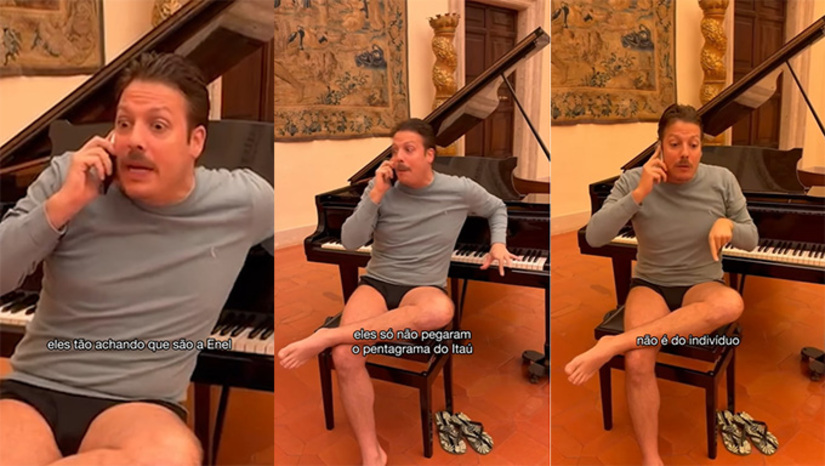Imagem 1 -  O vídeo do ator   de shortinho (ou cueca?), descalço, ao lado de sandálias havaianas no principal salão do Palazzo Pamphilj, a Embaixada do Brasil em Roma, não poderia aparecer em momento pior para o embaixador Renato Mosca. Cabeças vão rolar na guilhotina virtual da Piazza Navona. A polêmica ocorre no momento em que o chanceler Mauro Vieira avalia mudanças no “circuito Liz Arden”, incluindo a Europa. Essa sala onde Porchat aparece escorado no piano (para piorar a cena) é super exclusiva, e poucos convidados ali entram. Mosca, que hospeda o ator no Palazzo de 400 anos, é um ex-chefe de cerimonial da então presidente Dilma Rousseff, sua madrinha no cargo que talvez não o salve mais a partir de hoje. Só para lembrete, esse salão que o humorista usou para “trolar” críticos do comercial das havaianas era o mesmo utilizado para recepções, séculos atrás, pelo Cardeal Pamphilj, que depois se tornou o.... Papa Inocêncio X. Ou seja, de salão histórico virou cenário para script político-ideológico. Mais, na COLUNA ESPLANADA