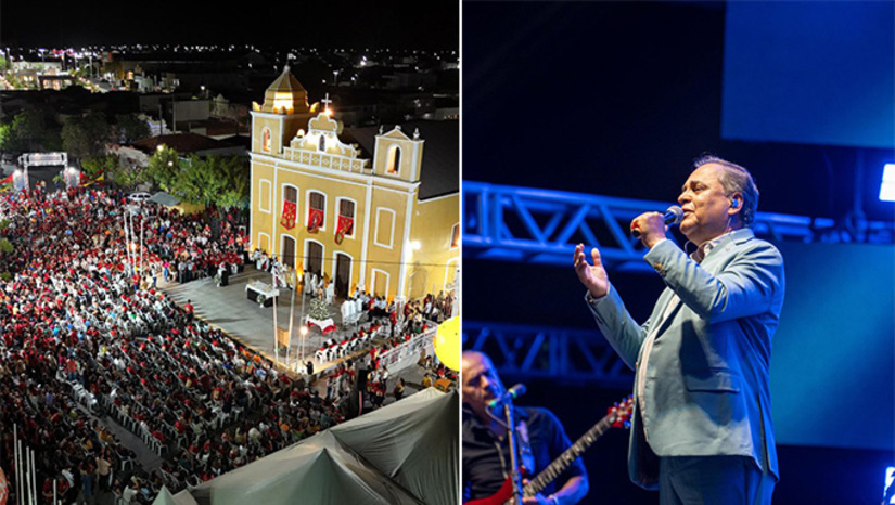 Imagem 1 - Durante a apresentação, a praça foi tomada por momentos de fé, adoração e louvor, com músicas e mensagens que tocaram o coração do público presente. Pouco antes, a tradicional missa de abertura, com a presença do Bispo Diocesano Dom Francisco Sales, do prefeito Givago Barreto, com os cuidados do padre Íakro Drean, pároco local que acolheu os fiéis e destacou a relevância espiritual e histórica da festa, que há gerações integra o calendário religioso e cultural de Caraúbas. Imagem 1 - Durante a apresentação, a praça foi tomada por momentos de fé, adoração e louvor, com músicas e mensagens que tocaram o coração do público presente. Pouco antes, a tradicional missa de abertura, com a presença do Bispo Diocesano Dom Francisco Sales, do prefeito Givago Barreto, com os cuidados do padre Íakro Drean, pároco local que acolheu os fiéis e destacou a relevância espiritual e histórica da festa, que há gerações integra o calendário religioso e cultural de Caraúbas.
