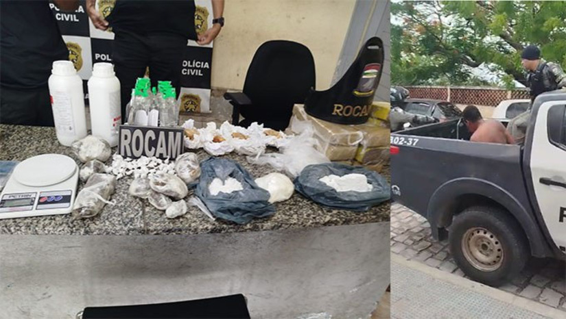 Imagem 1 -  O oficial da guarnição contou a imprensa que os policiais estavam patrulhando pela rua Artur Bernardes, quando perceberam um homem em atitude de suspeita. Com autorização para entrar no imóvel, os policiais encontraram maconha, cocaína, crack e outros tipos de entorpecentes, além de balança de precisão e material de embalagem. A droga e o suspeito foram conduzidos para a Delegacia de Plantão, para os procedimentos legais. As autoridades não informaram o nome do homem que foi preso.