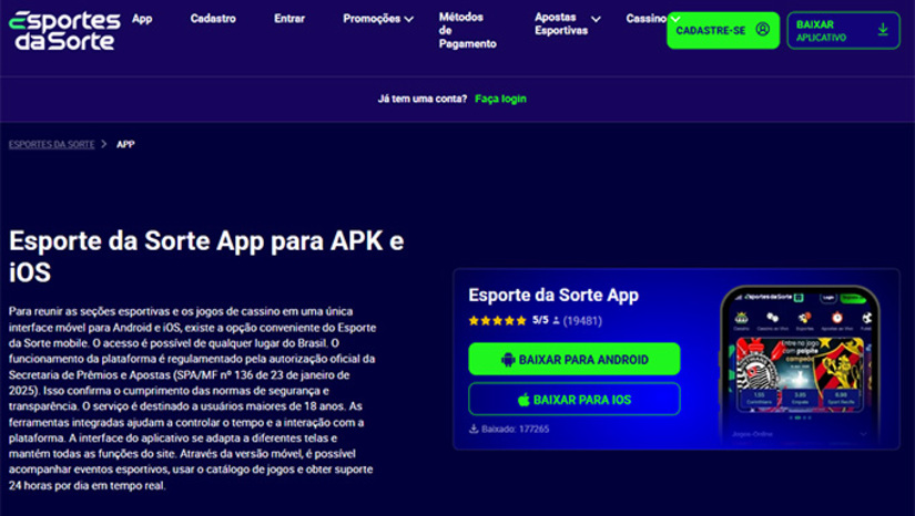 Imagem 1 -  Aprenda como baixar o app Esporte da Sorte sem esforço no Android e iOS. Siga as instruções passo a passo para começar a aproveitar jogos e apostas sem complicações nos seus dispositivos favoritos hoje mesmo!