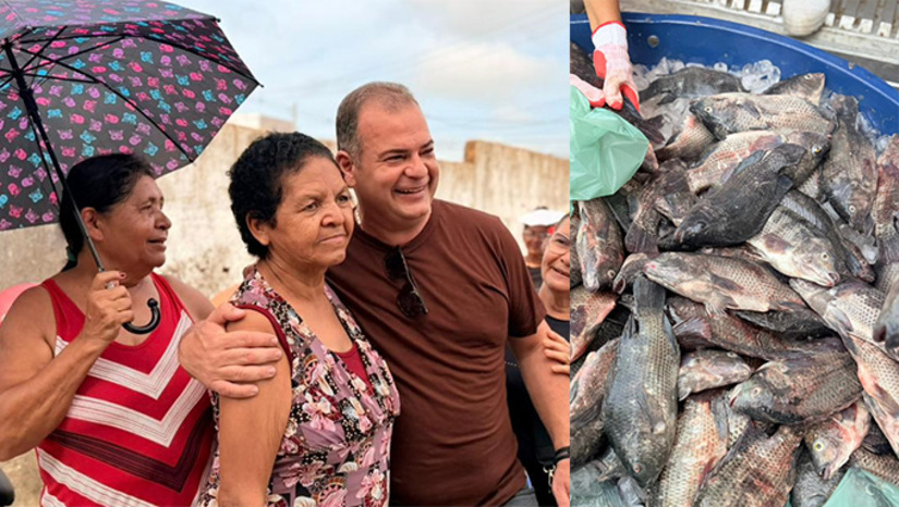 Imagem 1 - Entrega do Peixe aconteceu na manhã desta quarta-feira, dia 1º de abril de 2026, no Ginásio de Esportes Vilson Custódio, no bairro Lagoa Seca, que fica perto do Centro da cidade. Cada família recebeu 2 peixes e uma poção de polpa de fruta. A iniciativa, além de fortalecer a fé e o espírito de partilha característicos da Semana Santa, também se destacou pela organização e eficiência. Imagem 1 - Entrega do Peixe aconteceu na manhã desta quarta-feira, dia 1º de abril de 2026, no Ginásio de Esportes Vilson Custódio, no bairro Lagoa Seca, que fica perto do Centro da cidade. Cada família recebeu 2 peixes e uma poção de polpa de fruta. A iniciativa, além de fortalecer a fé e o espírito de partilha característicos da Semana Santa, também se destacou pela organização e eficiência.