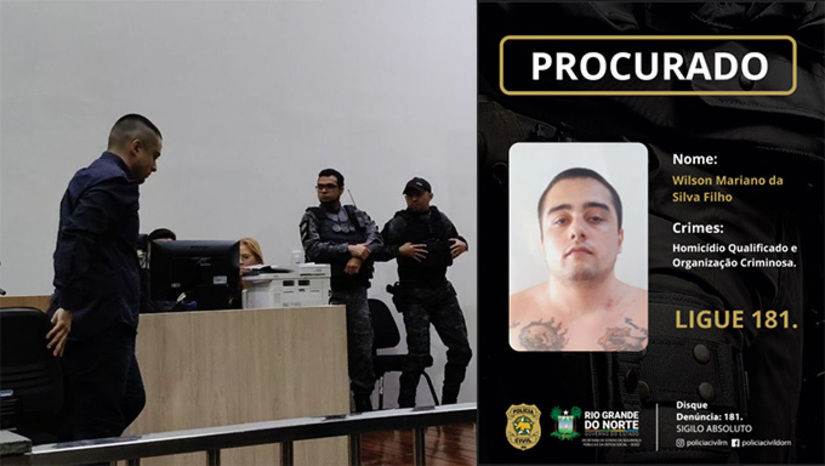 Imagem 1 -  Suspeito é o homicida Wilson Mariano da Silva Filho, de 26 anos, que há poucos dias esteve no banco dos réus para ser julgado pelo assassinato do tatuador Ariel Ribeiro Dantas de Lima, crime este ocorrido no dia 7 de fevereiro de 2023, no bairro Boa Vista. Por este crime, Wilson Filho pegou pena branca de 7 anos e 8 meses de prisão. Com relação ao atentado, segundo as investigações, Wilson Filho era o condutor do Corola blindado, na noite de segunda-feira, dia 15 de junho de 2026, em frente a UPA do Grande Alto São Manoel, em Mossoró. A Policia divulgou a foto do homicida e pede informações a população, através do 181, para localizá-lo e prendê-lo.
