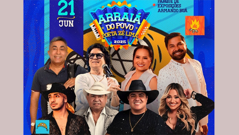 Imagem 1 - Neste domingo (21), o Arraiá do Povo Poeta Zé Lima receberá grandes atrações do forró e brega. O polo terá shows de Zé Hilton do Acordeon, Dedim Gouveia Jr., Brasas do Forró, Circuito Musical e Bartô Galeno. Os shows são realizados no Parque de Exposições Armando Buá (Mercado do Bode), a partir das 11h. Imagem 1 - Neste domingo (21), o Arraiá do Povo Poeta Zé Lima receberá grandes atrações do forró e brega. O polo terá shows de Zé Hilton do Acordeon, Dedim Gouveia Jr., Brasas do Forró, Circuito Musical e Bartô Galeno. Os shows são realizados no Parque de Exposições Armando Buá (Mercado do Bode), a partir das 11h.