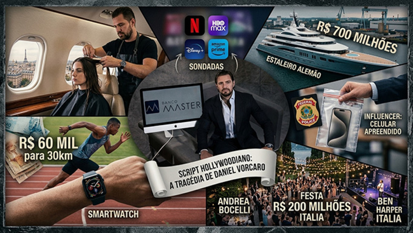   O script é hollywoodiano: entre tantas coisas escandalosas já reveladas, há casos hilários como ele pagar R$ 60 mil a um atleta para correr 30km com seu smartwatch, só para encantar uma suíça; e mandar um cabeleireiro em seu jatinho para a Europa apenas para arrumar o cabelo de uma modelo. Tem o mega iate de R$ 700 milhões encomendado a um estaleiro alemão, e a festa de noivado de R$ 200 milhões na Itália – com shows exclusivos de Andrea Bocelli e Ben Harper para o casal. Um influencer (que também é alvo da Polícia Federal) detém os direitos da imagem de Vorcaro para Doc TV ou filme – e não foi encontrado pela reportagem, porque... teve o celular apreendido. Veja mais na COLUNA ESPLANADA