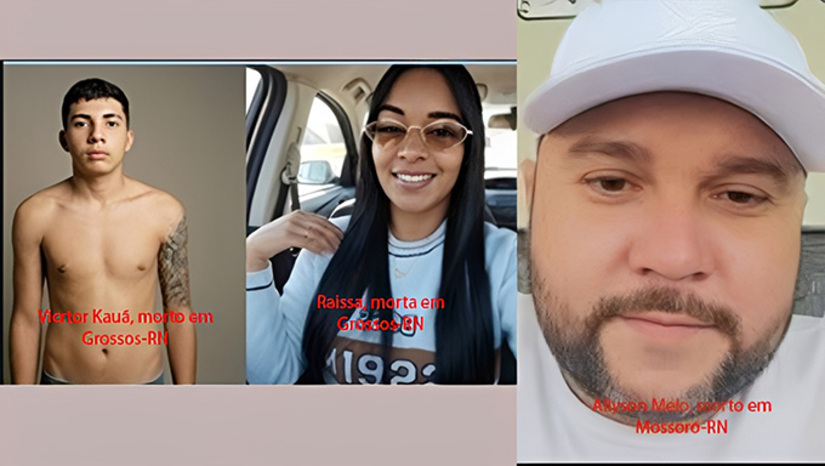   Em Grossos-RN, o duplo assassinato aconteceu numa estrada carroçável na praia de Areias Alvas. As vítimas são Victor Kauã e Raissa. Já em Mossoró, o assassinato aconteceu na Avenida Alberto Maranhão, ao sul do Centro da cidade. A vítima é conhecida por Allyson Melo. Os dois casos estão sendo investigados pelo Núcleo de Investigações de Mortes Violentas (NIMOV), da Policia Civil.