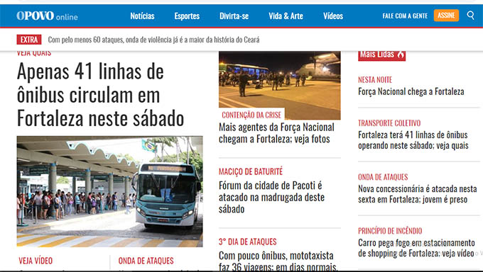 Imagem 1 -  Estado do Ceará vive seu terceiro dia de ataques de facções