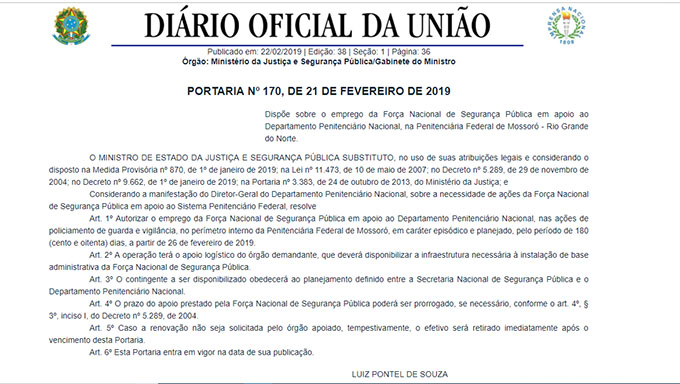 Imagem 1 -  Força Nacional substituirá o Exército na segurança do Presídio Federal de Mossoró